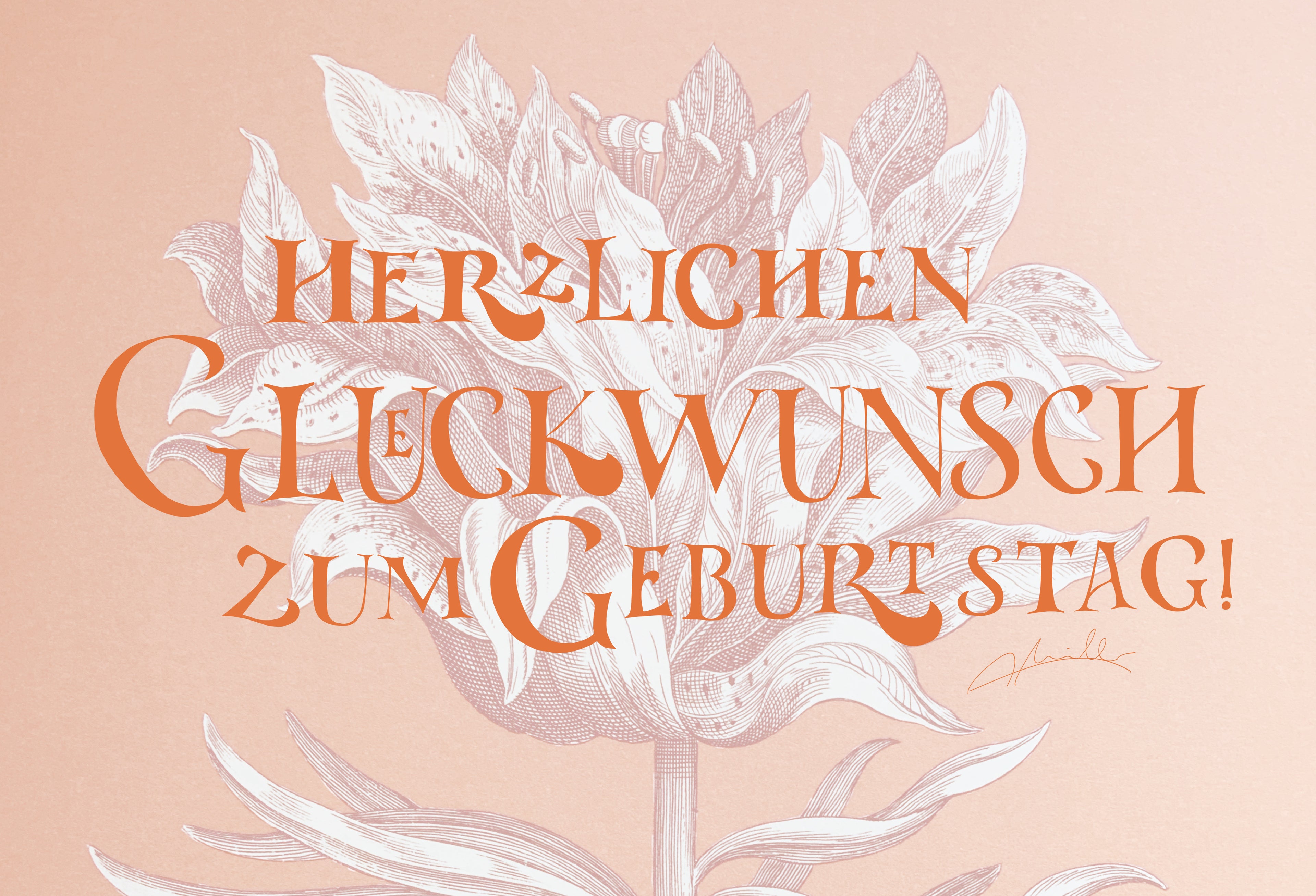 Kunstdruck Postkarte, Geburtstag Glückwunschkarte, 4 Farbvarianten, Fine Art Print, Kalligrafie, Jugendstil, A6 - B6, mit Umschlag B6, Gicleé Druck