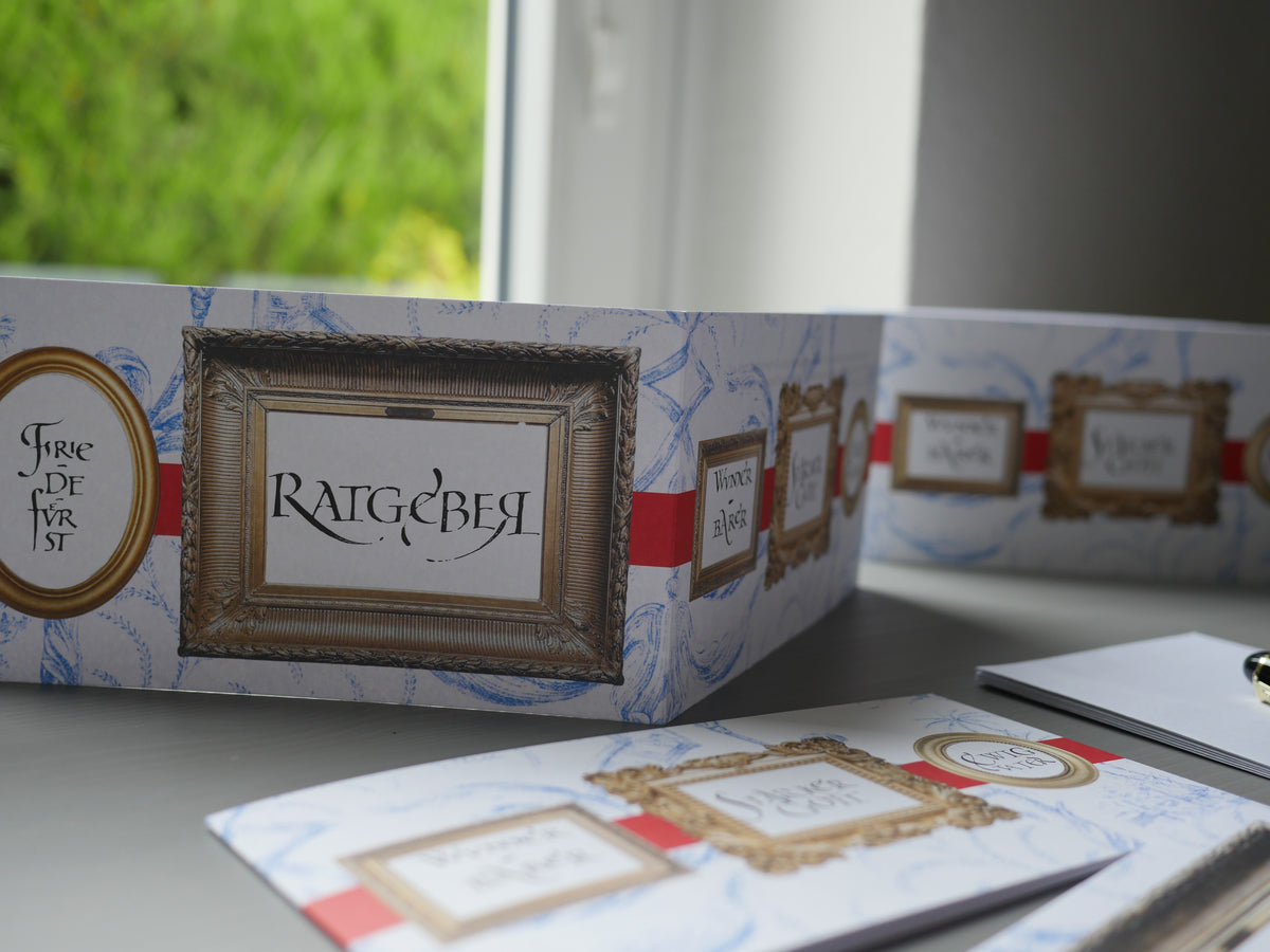 Christliche Weihnachtskarte Jesaja 9,5 – DIN lang Klappkarte mit Umschlag – Kalligrafie im Toile-de-Jouy-Design