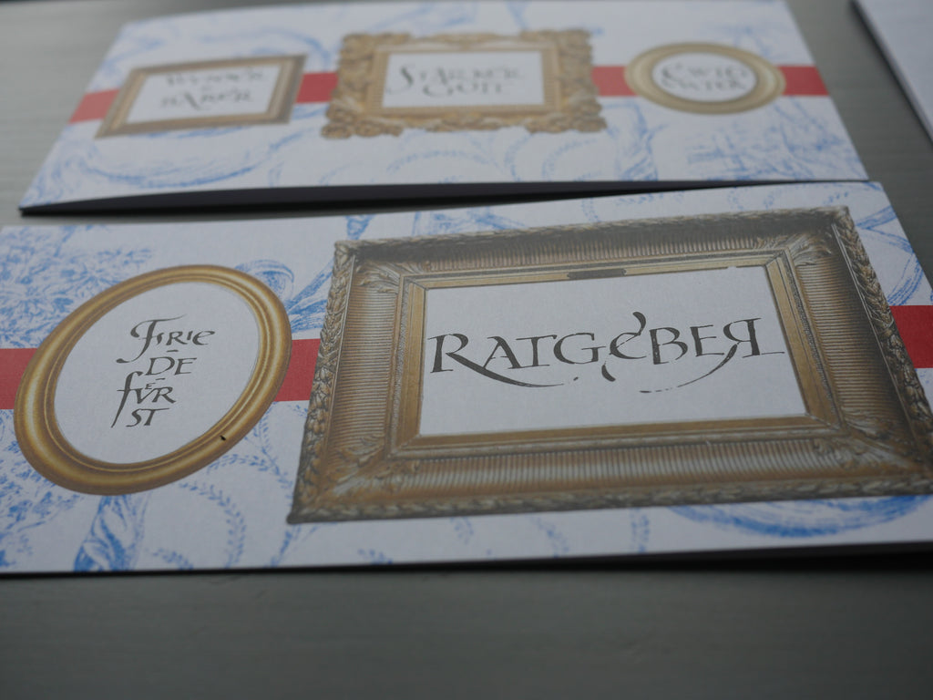 Christliche Weihnachtskarte Jesaja 9,5 – DIN lang Klappkarte mit Umschlag – Kalligrafie im Toile-de-Jouy-Design