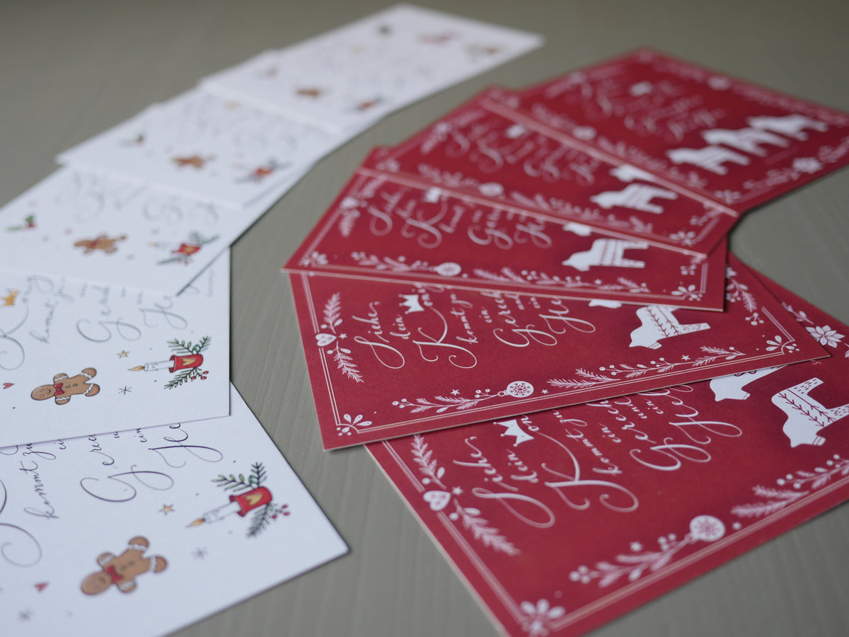 10er Set christliche Weihnachtskarten | 5 weiß + 5 rot | Sacharja 9,9 | Bibelvers | Adventskarten | Weihnachtspost