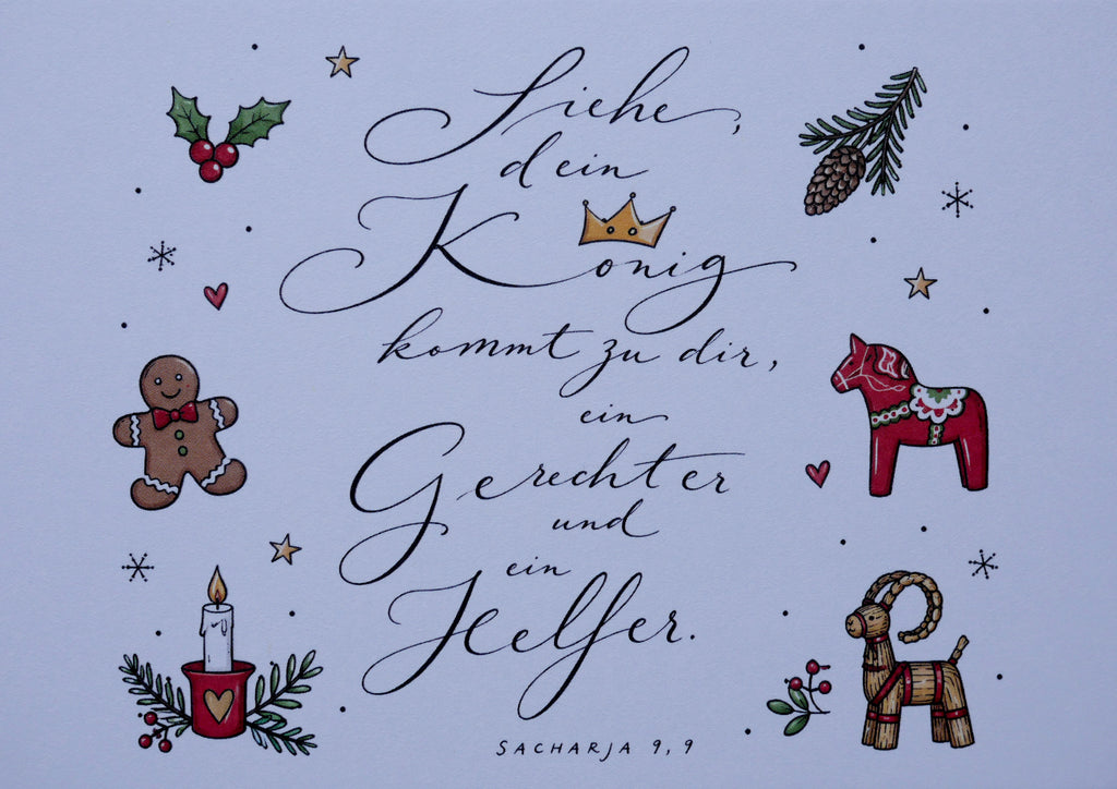 10er Set christliche Weihnachtskarten | 5 weiß + 5 rot | Sacharja 9,9 | Bibelvers | Adventskarten | Weihnachtspost