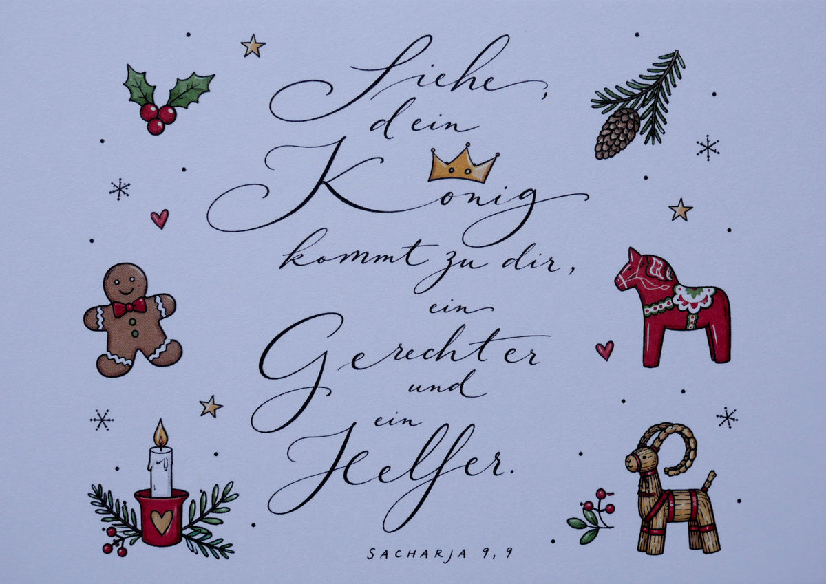 10er Set christliche Weihnachtskarten | 5 weiß + 5 rot | Sacharja 9,9 | Bibelvers | Adventskarten | Weihnachtspost