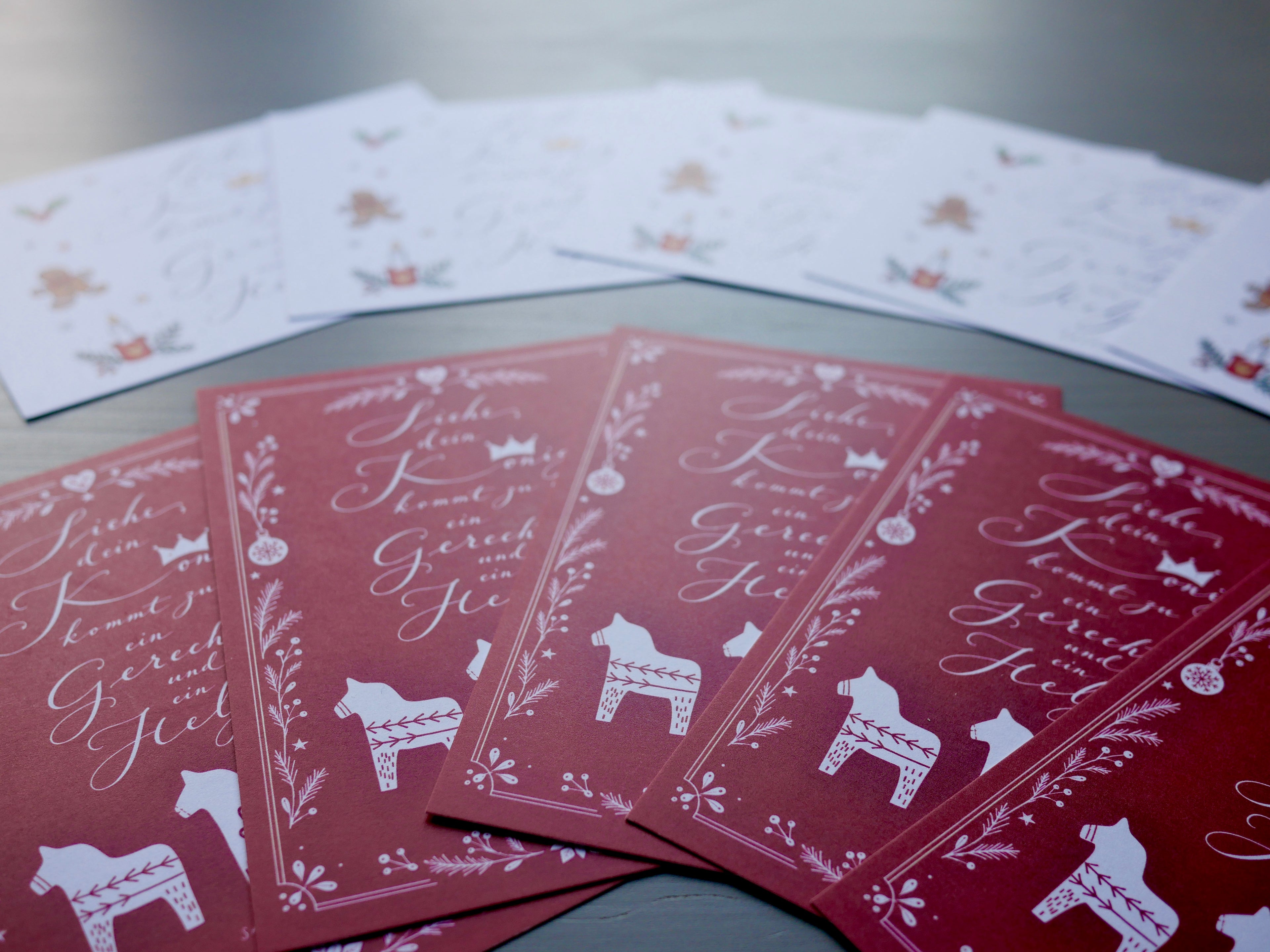 10er Set christliche Weihnachtskarten | 5 weiß + 5 rot | Sacharja 9,9 | Bibelvers | Adventskarten | Weihnachtspost