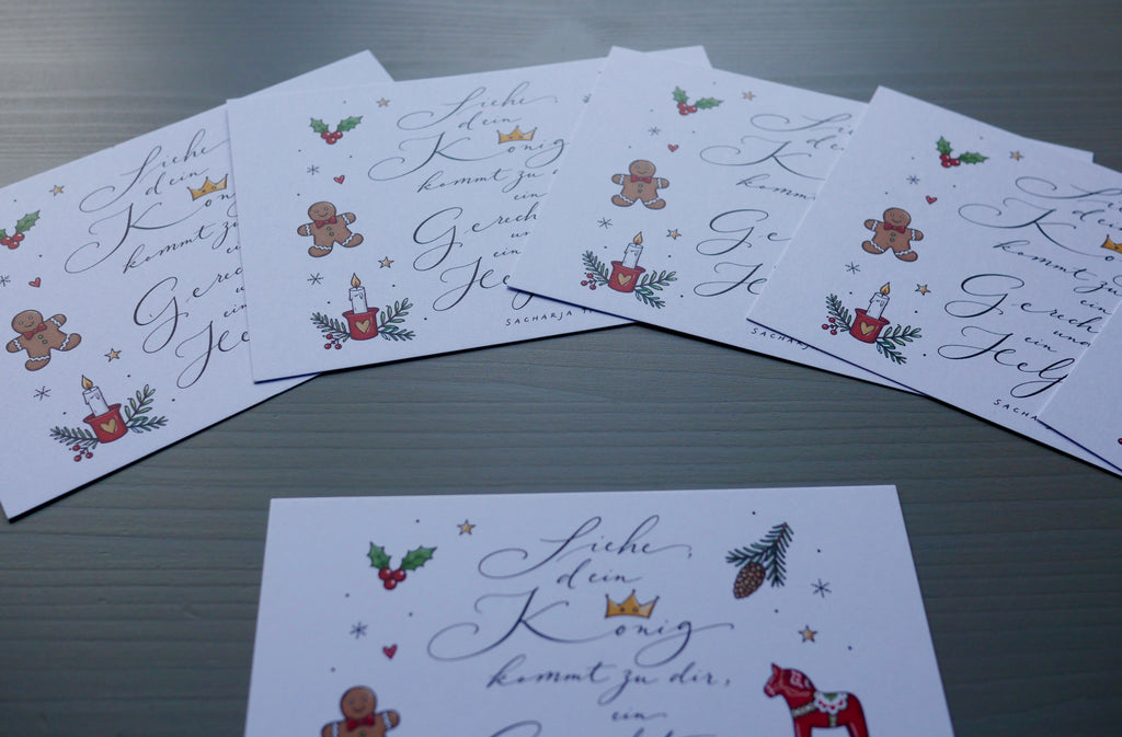 10er Set christliche Weihnachtskarten | 5 weiß + 5 rot | Sacharja 9,9 | Bibelvers | Adventskarten | Weihnachtspost