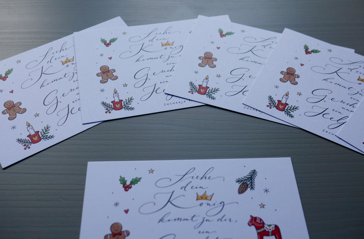 10er Set christliche Weihnachtskarten | 5 weiß + 5 rot | Sacharja 9,9 | Bibelvers | Adventskarten | Weihnachtspost