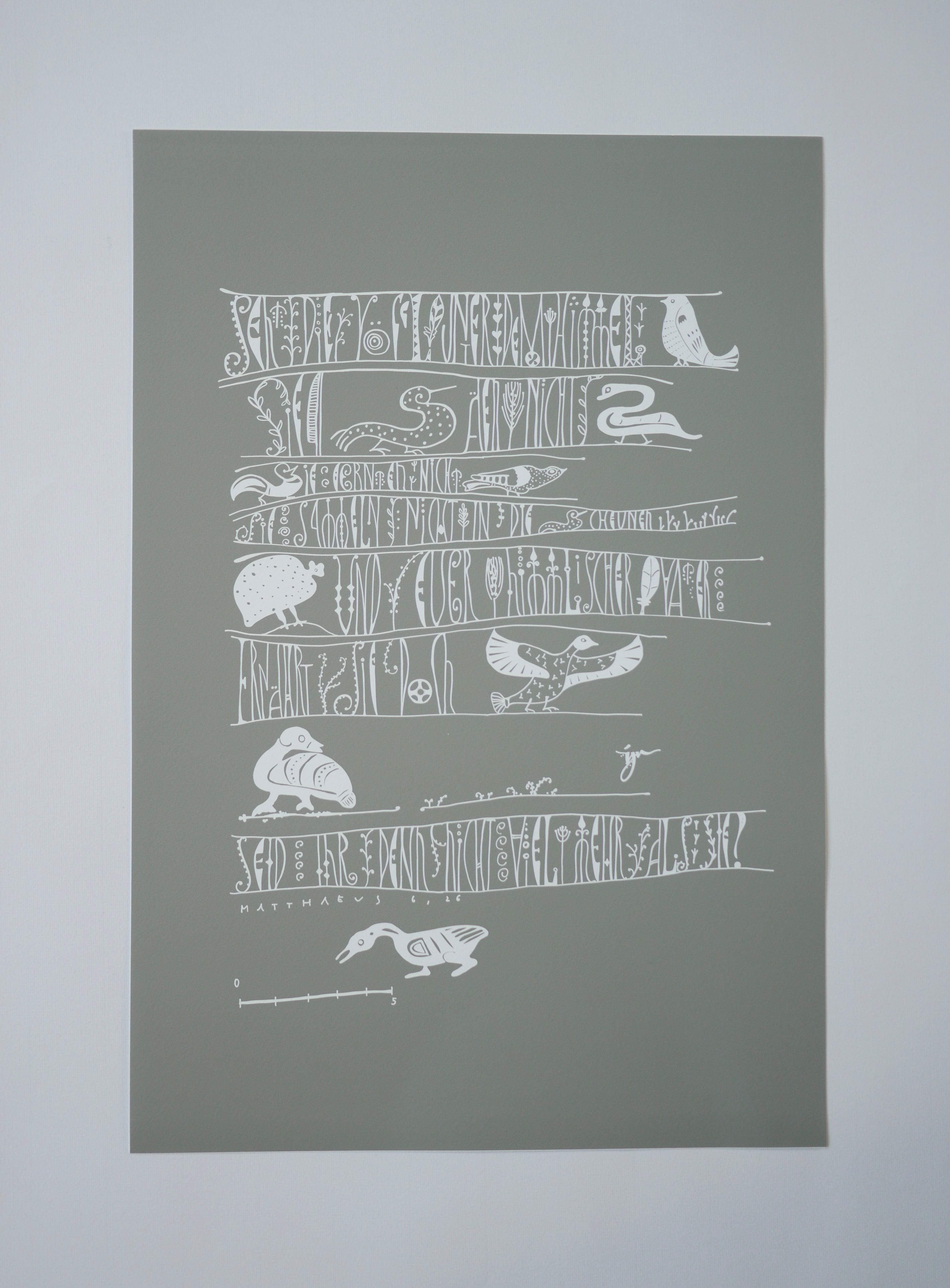 Wandbild christlich, in 3 Farben und Größen, Seht die Vögel, Giclée Druck, Kalligraphie, in 3 Farben und Größen, christliche Geschenke, Bibelkunst, moderne christliche Kunst
