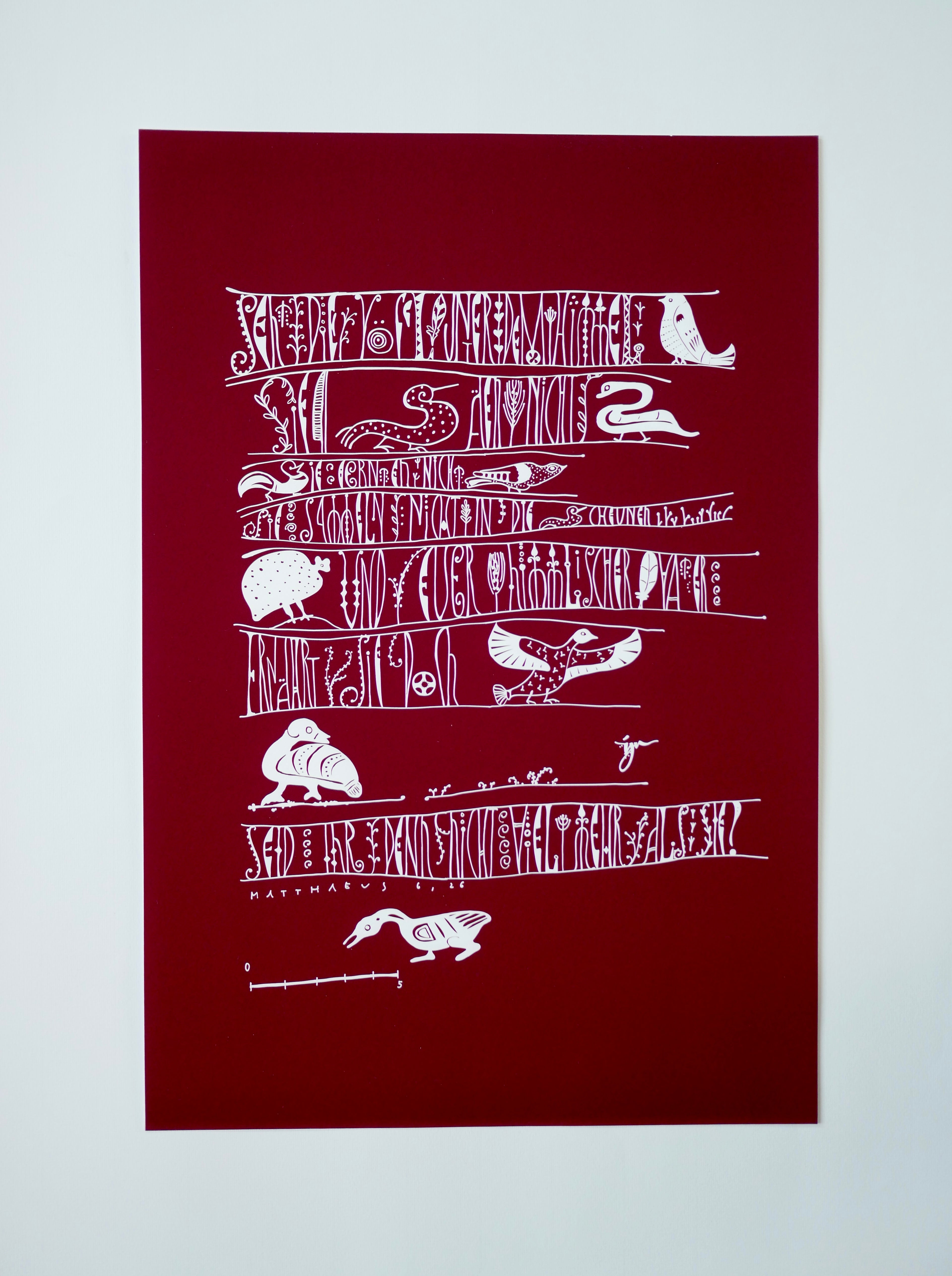 Wandbild christlich, in 3 Farben und Größen, Seht die Vögel, Giclée Druck, Kalligraphie, in 3 Farben und Größen, christliche Geschenke, Bibelkunst, moderne christliche Kunst