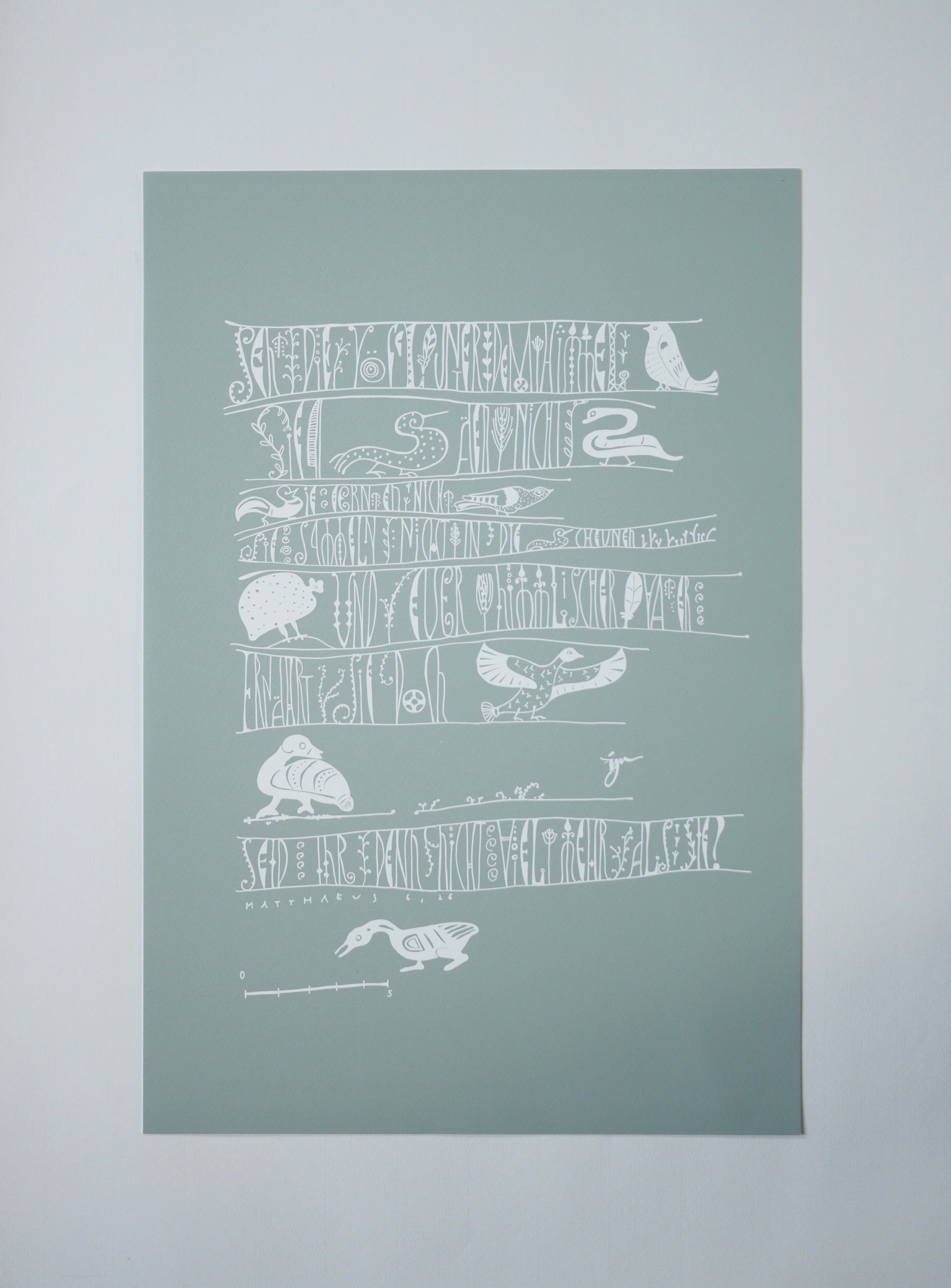 Wandbild christlich, in 3 Farben und Größen, Seht die Vögel, Giclée Druck, Kalligraphie, in 3 Farben und Größen, christliche Geschenke, Bibelkunst, moderne christliche Kunst