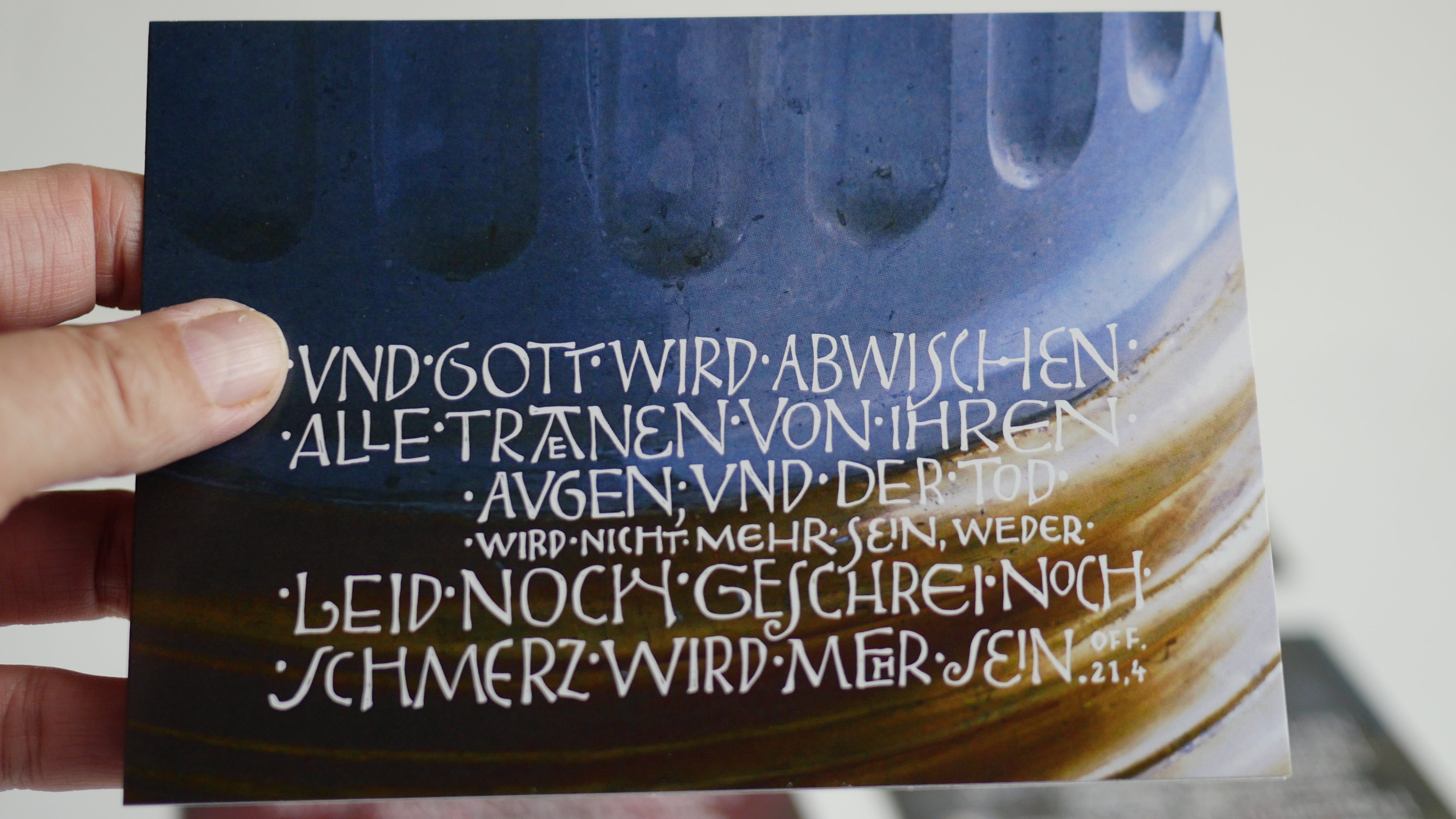 Trauerkarte christlich, 5 Motive, "Und Gott wird abwischen alle Tränen", Off. 21,4 mit Umschlag, Din A6, gedruckt Kalligrafie, Kalligraphie, Bibelspruch