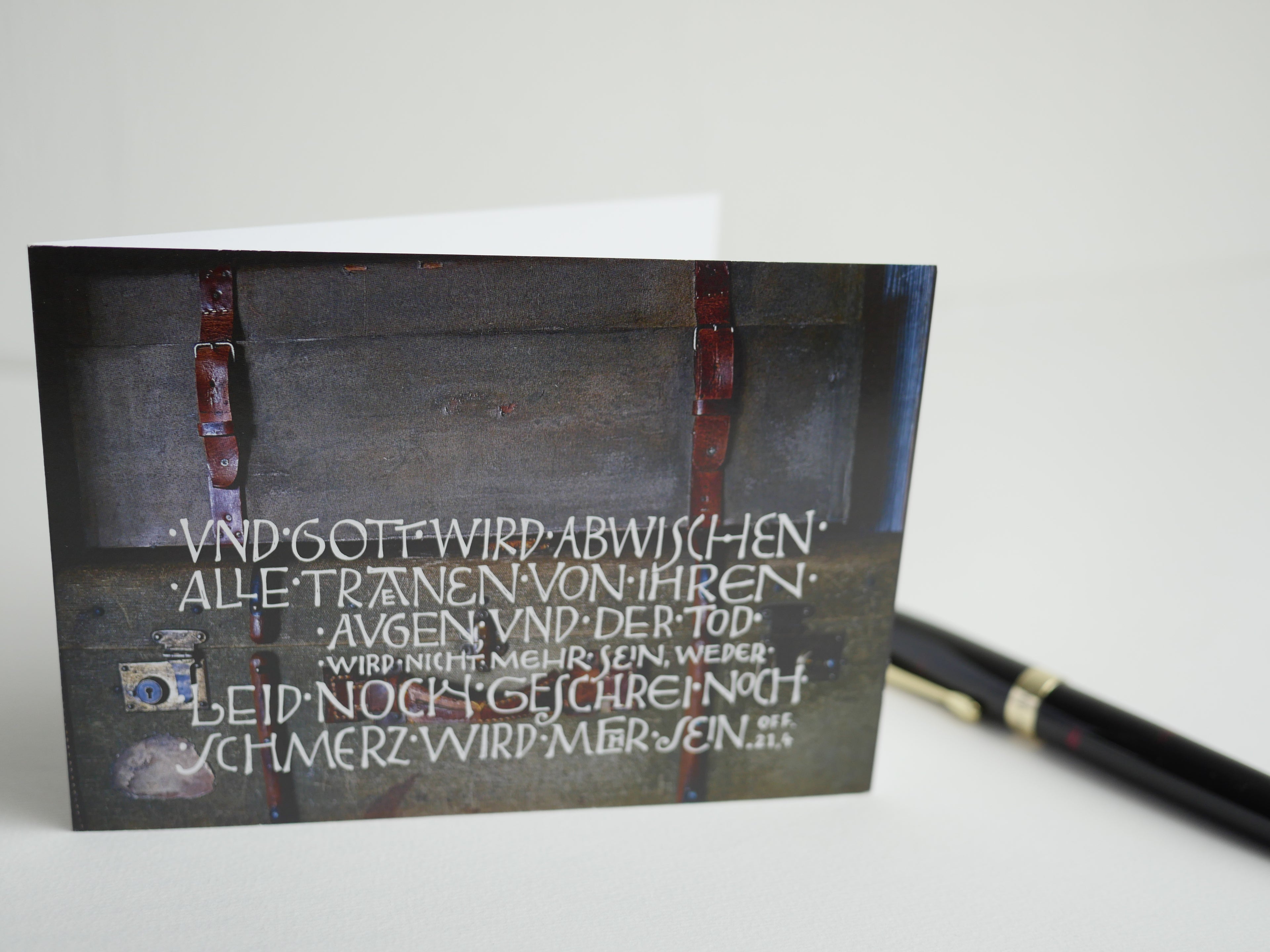Trauerkarte christlich, 5 Motive, "Und Gott wird abwischen alle Tränen", Off. 21,4 mit Umschlag, Din A6, gedruckt Kalligrafie, Kalligraphie, Bibelspruch