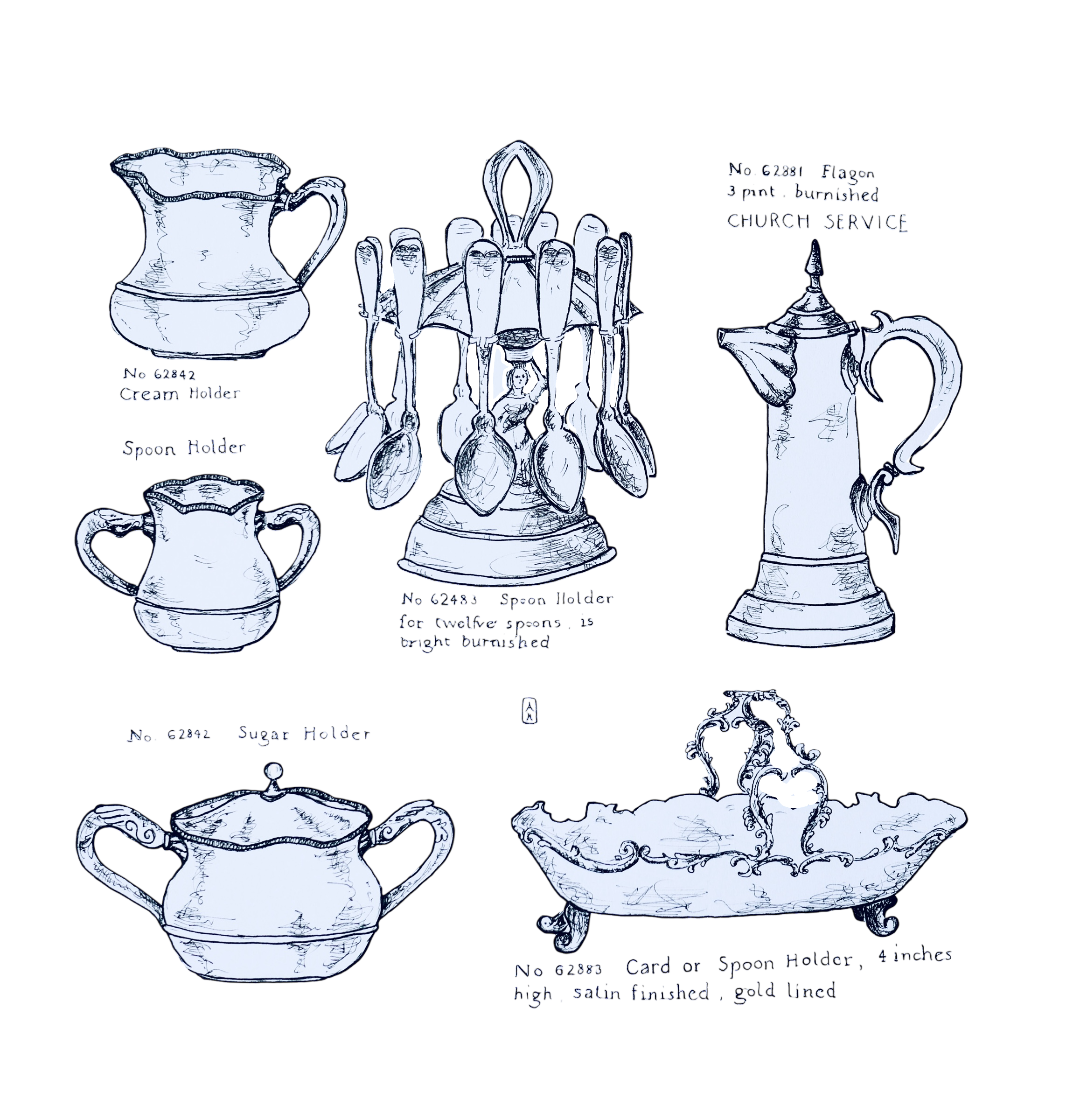 Kleines Küchenbild, Kunstdruck, feine Zeichnung, nostalgische Schälchen, Kalligraphie, 16 x 16 cm, auch mit Rahmen, kleines Geschenk