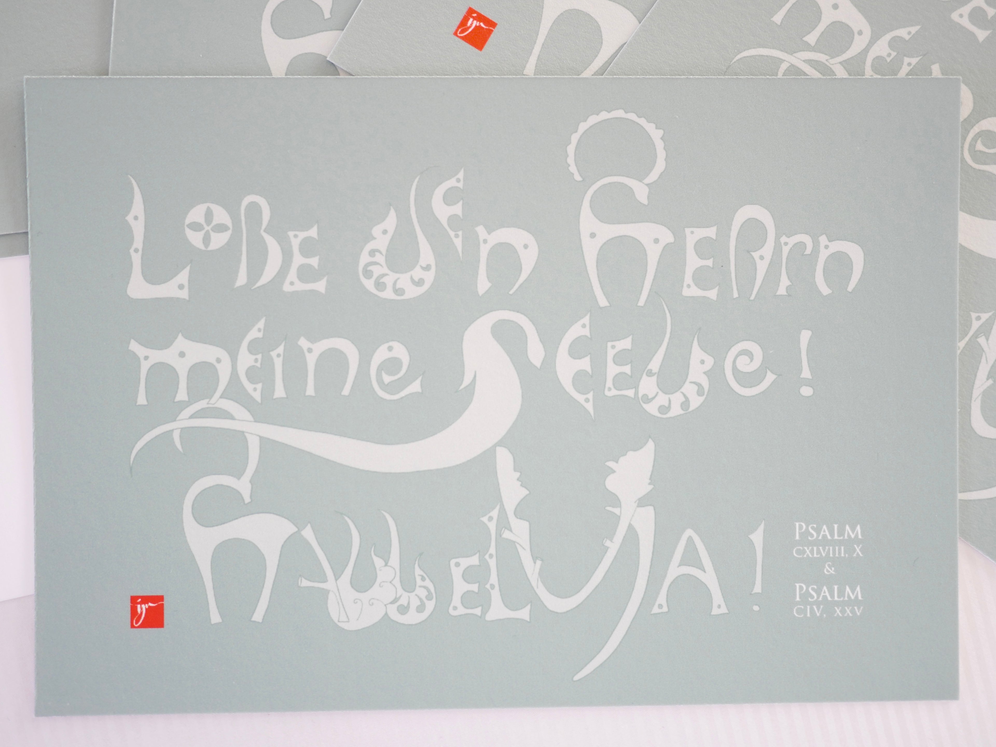 Kunstprint Postkarte, Lobe den Herrn, Halleluja, Psalm 104 und 148, 4 Farbvarianten, Kalligrafie,A6 - B6, christlich, Bibelvers, Bibelspruch