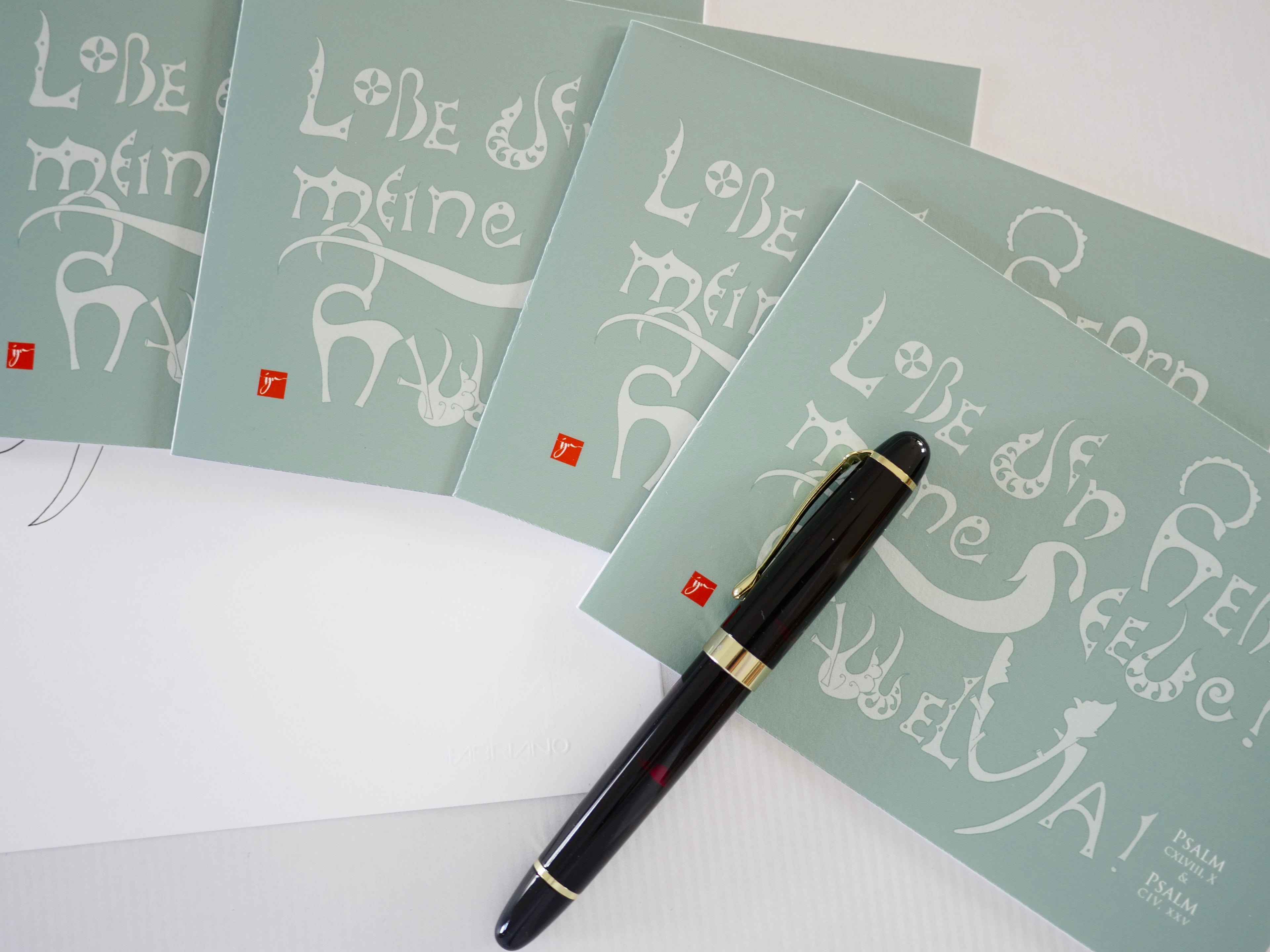 Kunstprint Postkarte, Lobe den Herrn, Halleluja, Psalm 104 und 148, 4 Farbvarianten, Kalligrafie,A6 - B6, christlich, Bibelvers, Bibelspruch