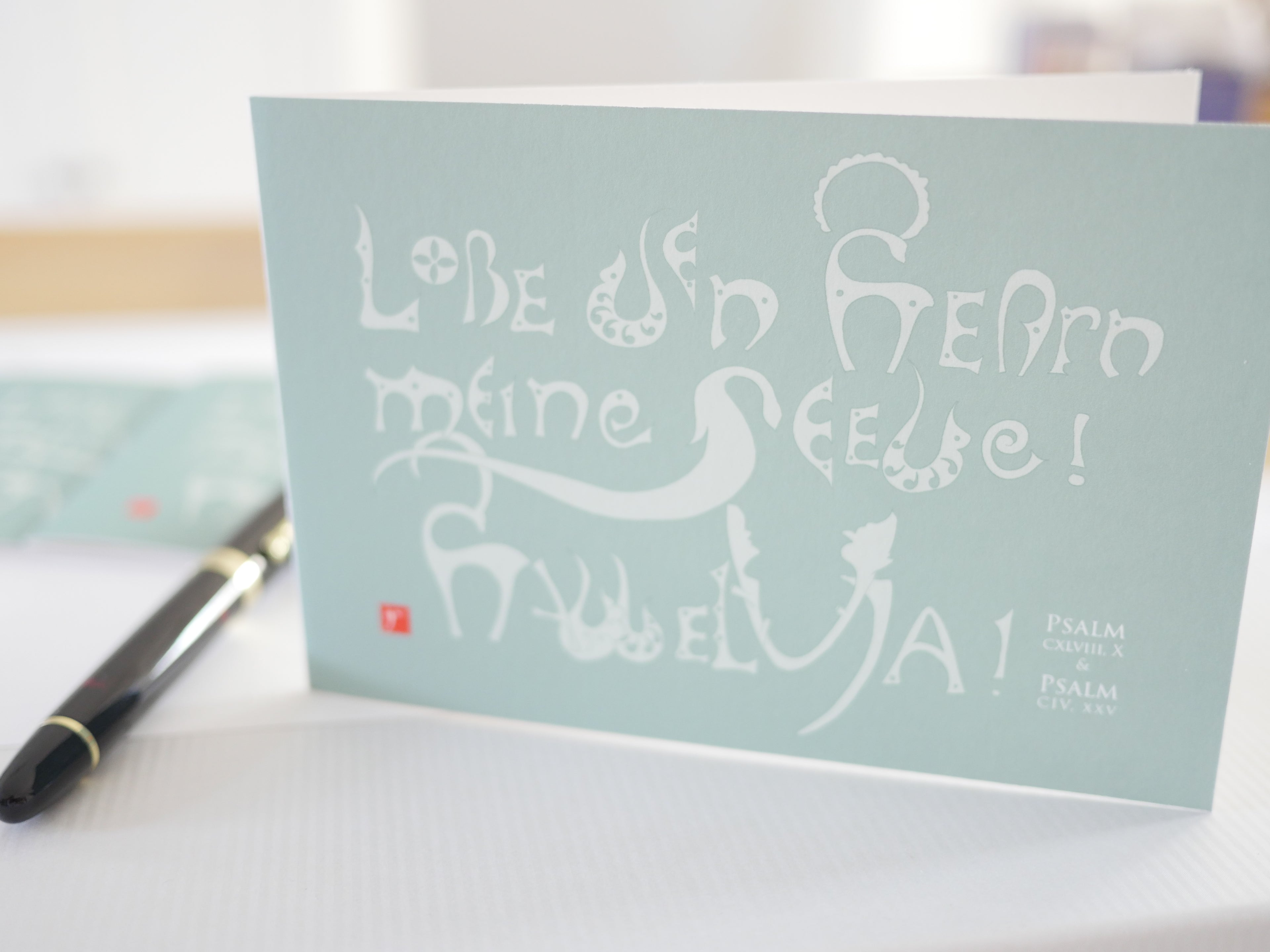 Kunstprint Postkarte, Lobe den Herrn, Halleluja, Psalm 104 und 148, 4 Farbvarianten, Kalligrafie,A6 - B6, christlich, Bibelvers, Bibelspruch