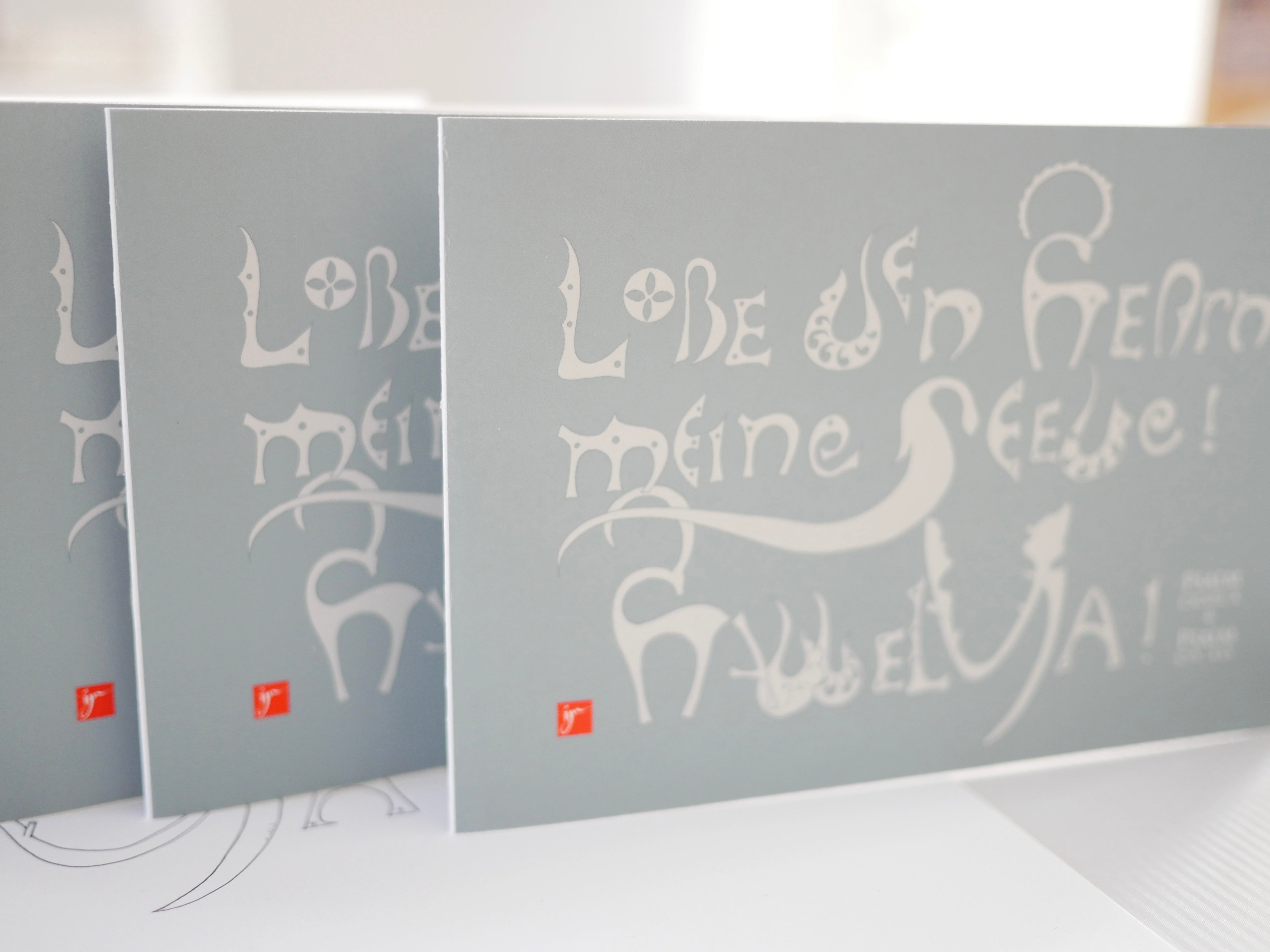 Kunstprint Postkarte, Lobe den Herrn, Halleluja, Psalm 104 und 148, 4 Farbvarianten, Kalligrafie,A6 - B6, christlich, Bibelvers, Bibelspruch