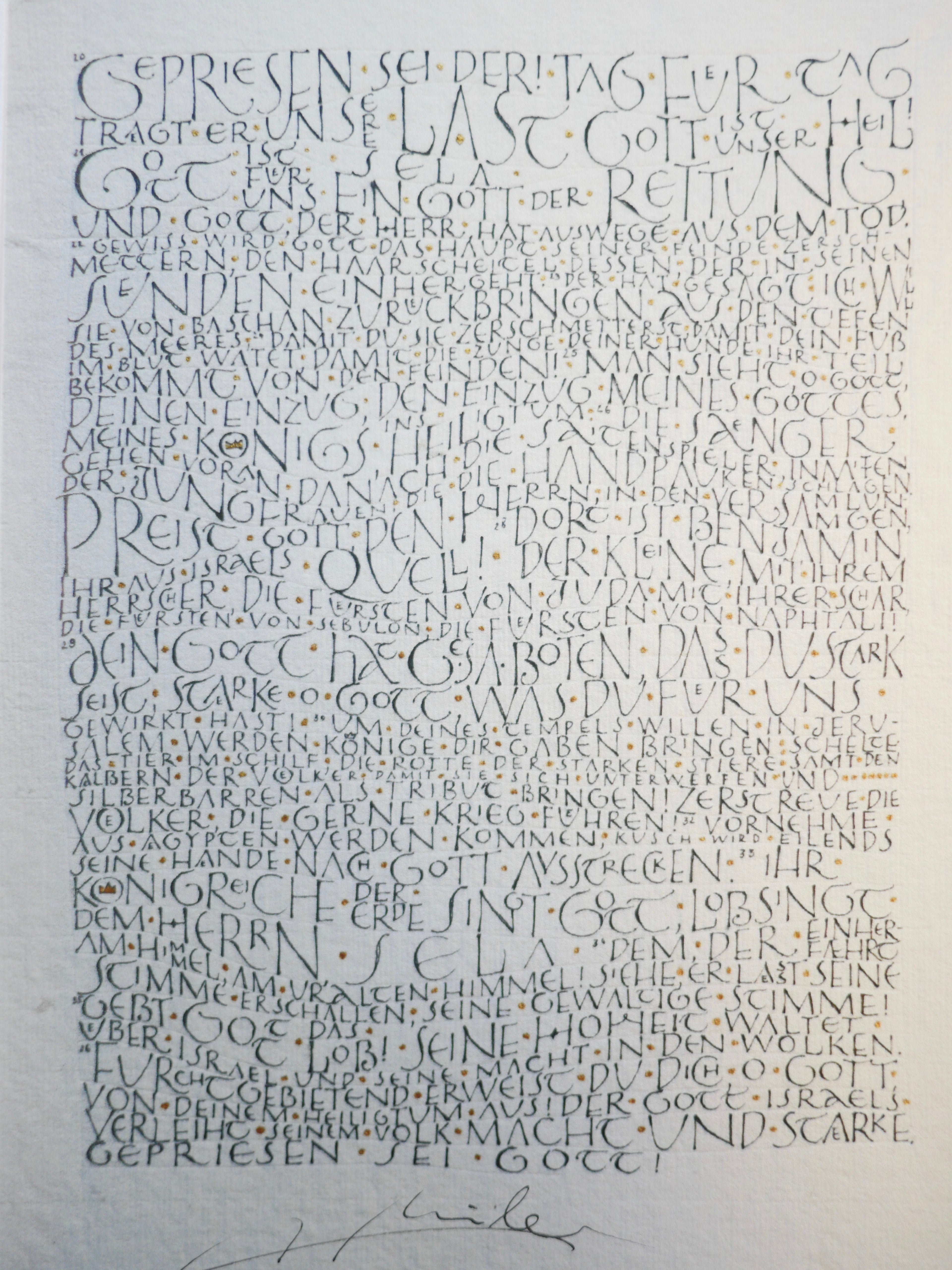 Kunstdruck Postkarte, handsigniert, Kalligrafie, Kunstdruck Klappkarte, kompletter Psalm 68, christliche Grußkarte, mit Umschlag B6, Lob, Lobpreis