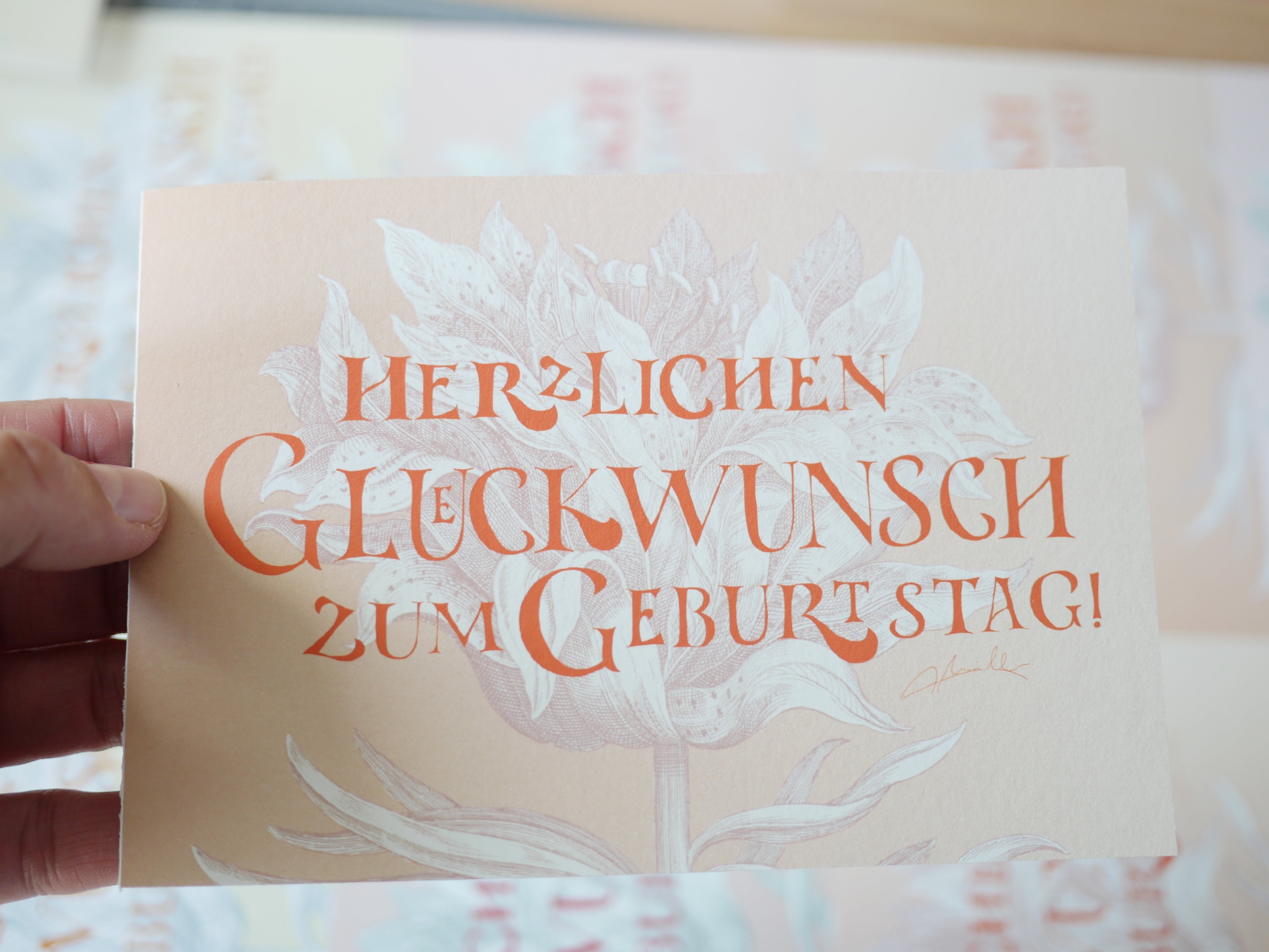 Kunstdruck Postkarte, Geburtstag Glückwunschkarte, 4 Farbvarianten, Fine Art Print, Kalligrafie, Jugendstil, A6 - B6, mit Umschlag B6, Gicleé Druck