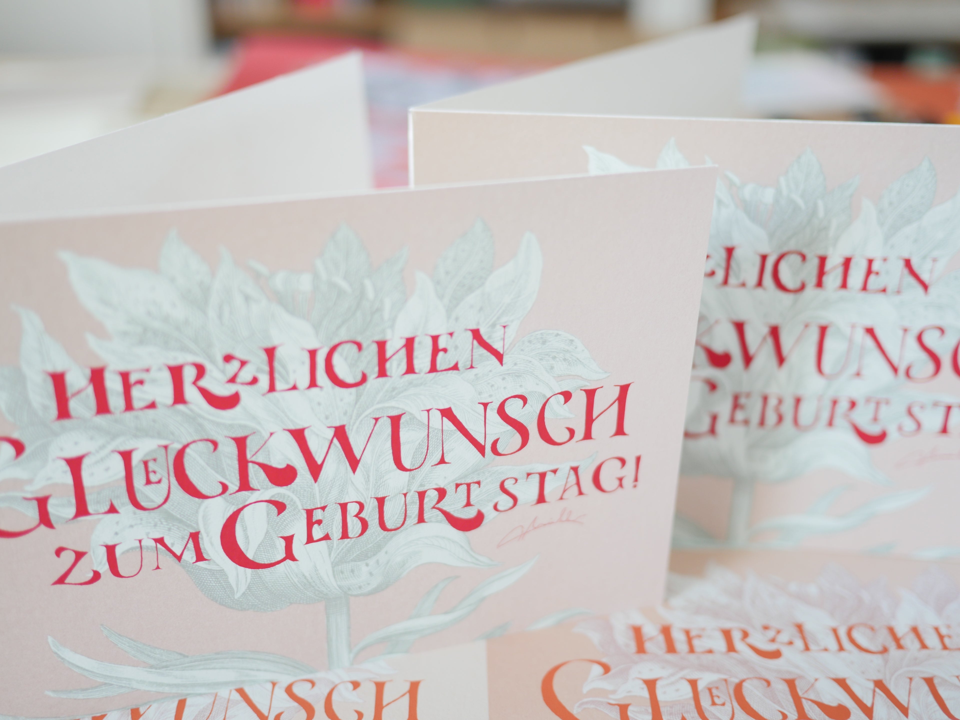 Kunstdruck Postkarte, Geburtstag Glückwunschkarte, 4 Farbvarianten, Fine Art Print, Kalligrafie, Jugendstil, A6 - B6, mit Umschlag B6, Gicleé Druck