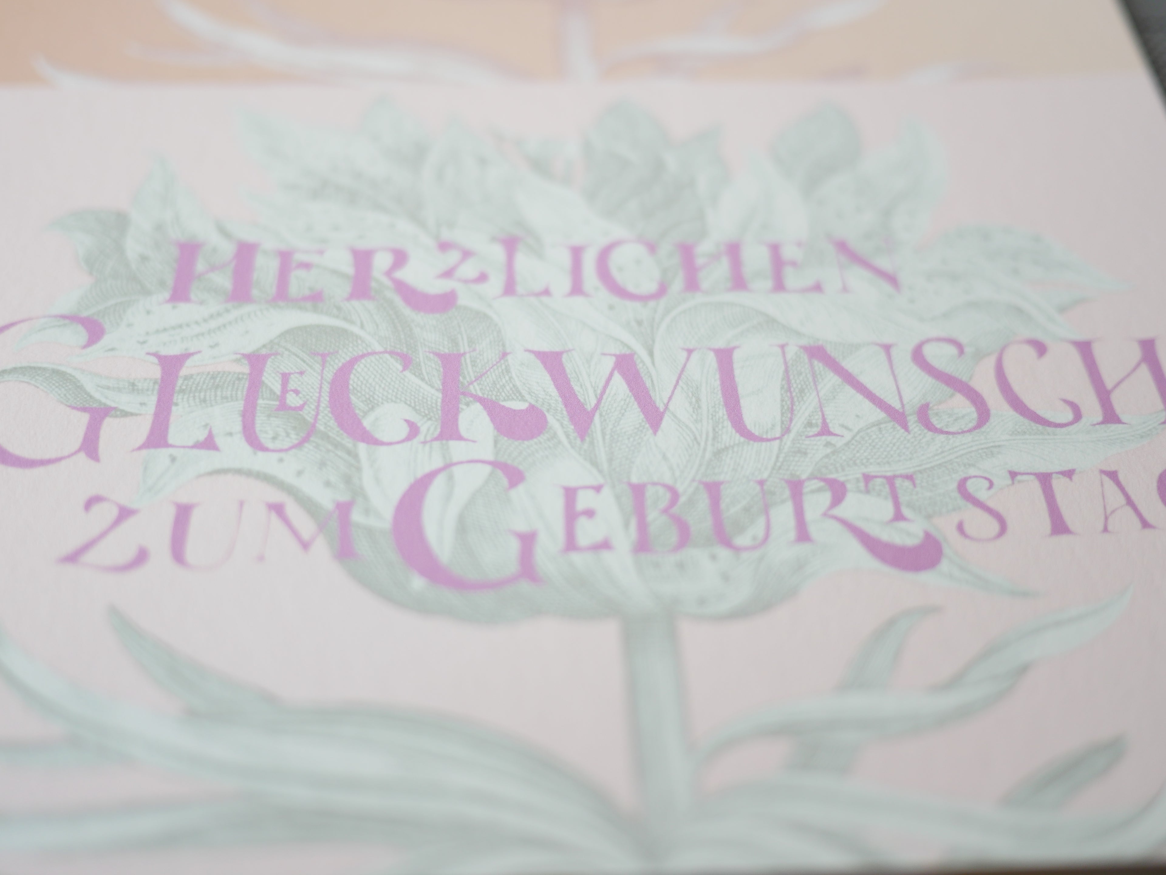 Kunstdruck Postkarte, Geburtstag Glückwunschkarte, 4 Farbvarianten, Fine Art Print, Kalligrafie, Jugendstil, A6 - B6, mit Umschlag B6, Gicleé Druck