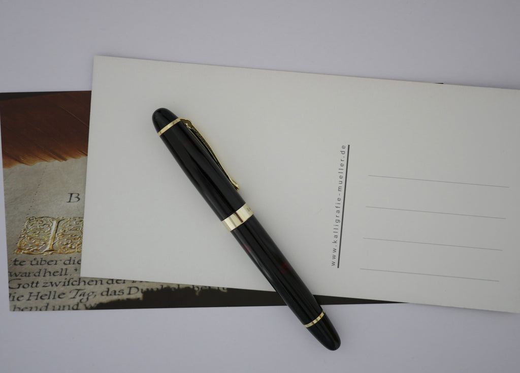 Postkarte christlich, mit dem Bibelvers "Im Anfang schuf Gott den Himmel und die Erde", gedruckt auf Postkartenkarton, Genesis, Kalligrafie