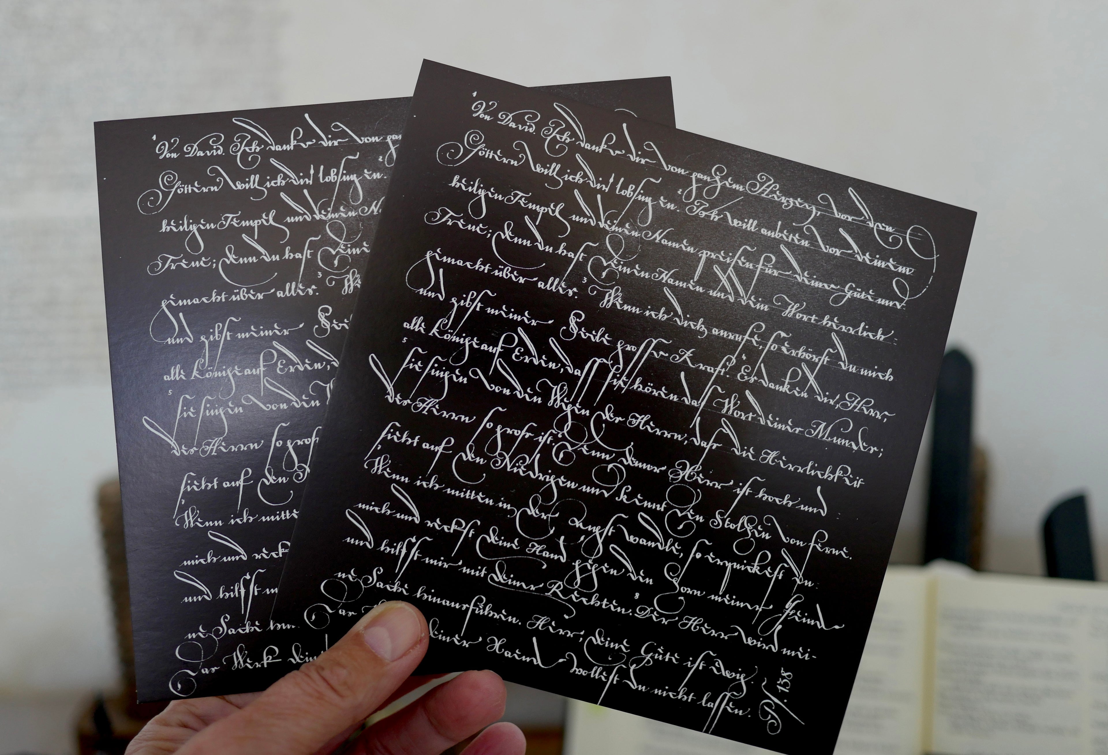 Christliche Karten, Psalm 138, kalligrafische Postkarte mit komplettem Psalm, christliche Postkarten, Dank und Lob, gedruckt, quadratisch, moderne christliche Kunst