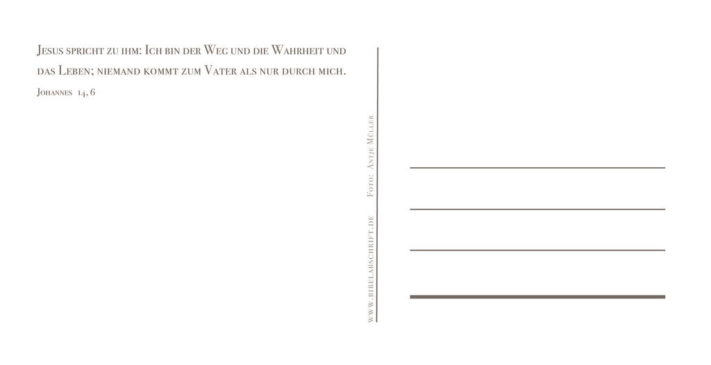 Ich bin der Weg und die Wahrheit und das Leben, kalligrafische Postkarte mit Bibelvers auf Latein: Via, Veritas, Vita, gedruckt, Din lang