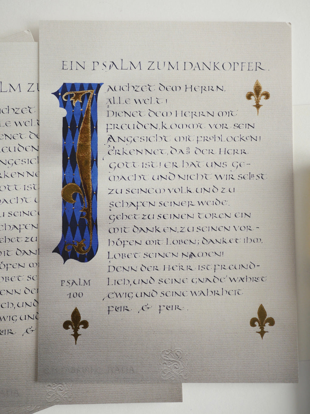 Christliche Karten, Psalm 100, kalligrafische Postkarte mit komplettem Psalm, DIN A 6, christliche Postkarten, Lobpreis, Halleluja