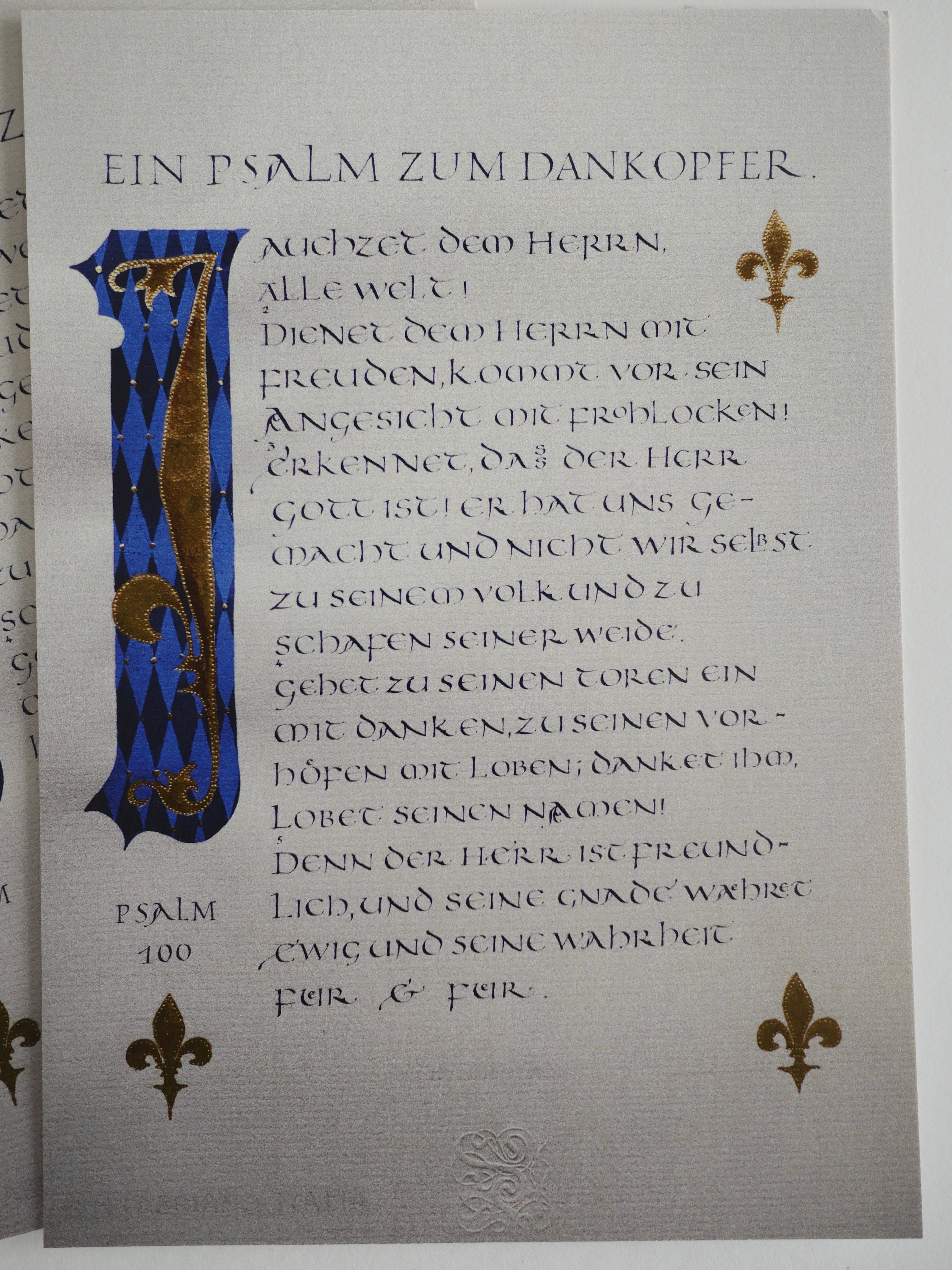 Christliche Karten, Psalm 100, kalligrafische Postkarte mit komplettem Psalm, DIN A 6, christliche Postkarten, Lobpreis, Halleluja