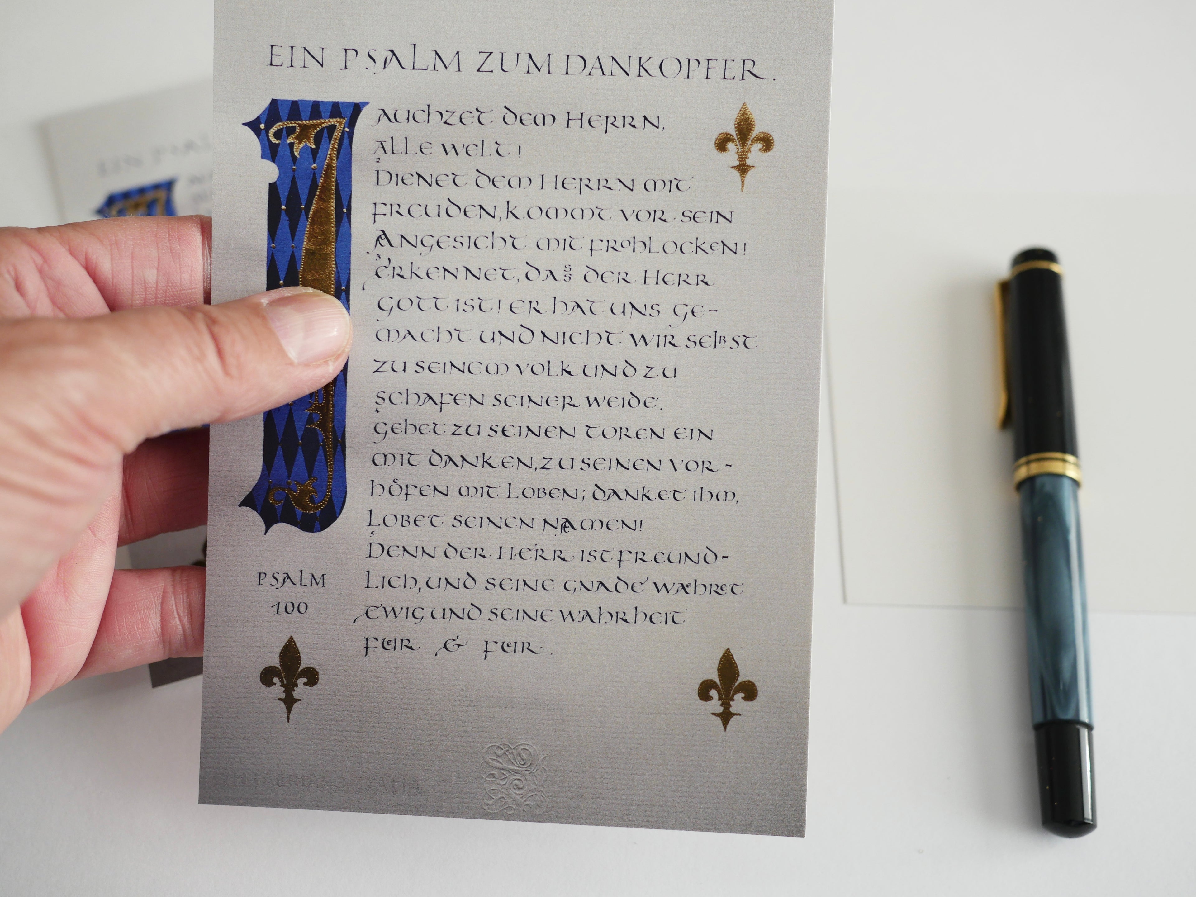 Christliche Karten, Psalm 100, kalligrafische Postkarte mit komplettem Psalm, DIN A 6, christliche Postkarten, Lobpreis, Halleluja