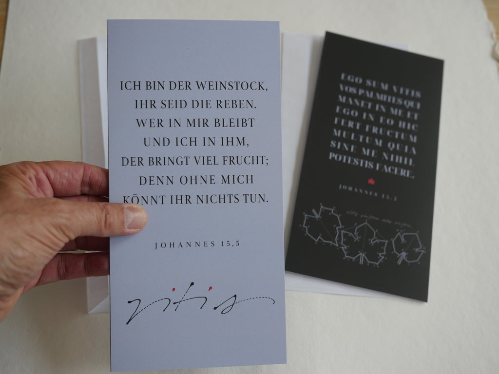 Christliche Klappkarte Johannes 15,5 – Ich bin der Weinstock – DIN lang mit Umschlag, Kalligrafie