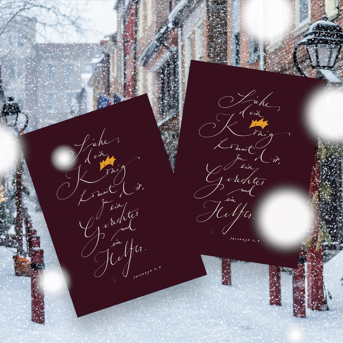 Christliche Weihnachtskarte mit Bibelvers | Sacharja 9,9 | Kalligrafie | Adventskarte dunkelrot
