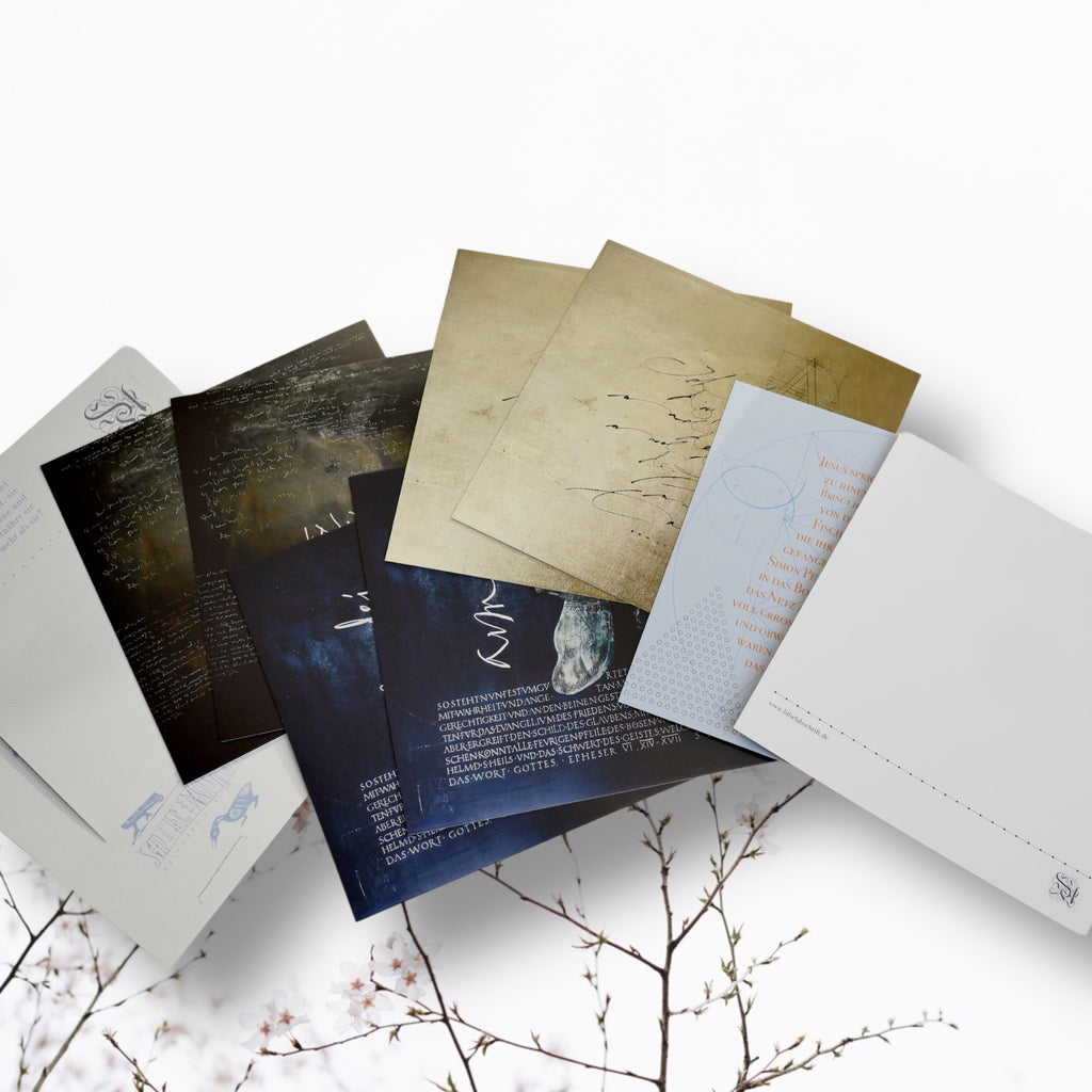 Set 10 christliche Postkarten, Kalligrafie, Kalligraphie, quadratisch, Bibelvers, gedruckt, kleine Geschenkidee, Mitbringsel