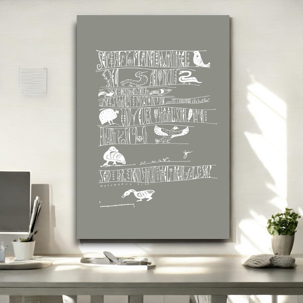 Wandbild christlich, in 3 Farben und Größen, Seht die Vögel, Giclée Druck, Kalligraphie, in 3 Farben und Größen, christliche Geschenke, Bibelkunst, moderne christliche Kunst
