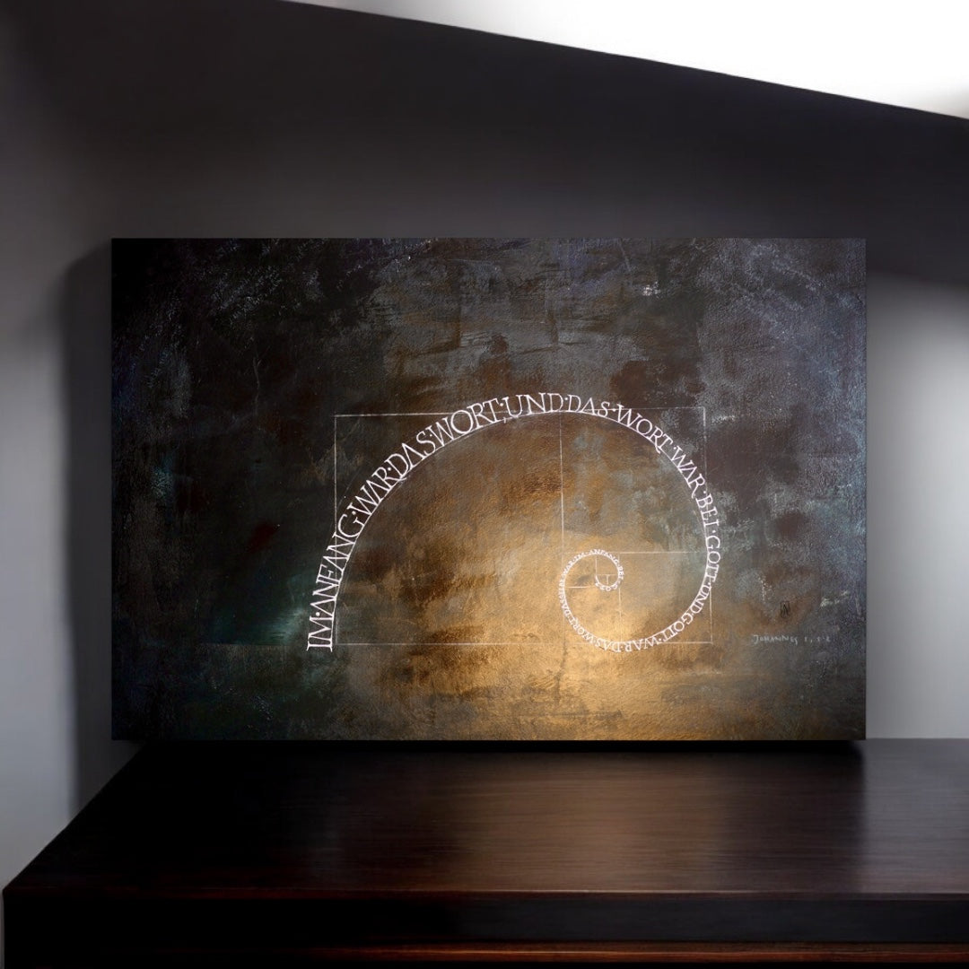 Wandbild christlich, 48×32cm, "Im Anfang war das Wort", Fine art Print, Goldener Schnitt, moderne christliche Kunst, christliche Poster, christliche Bilder groß edel