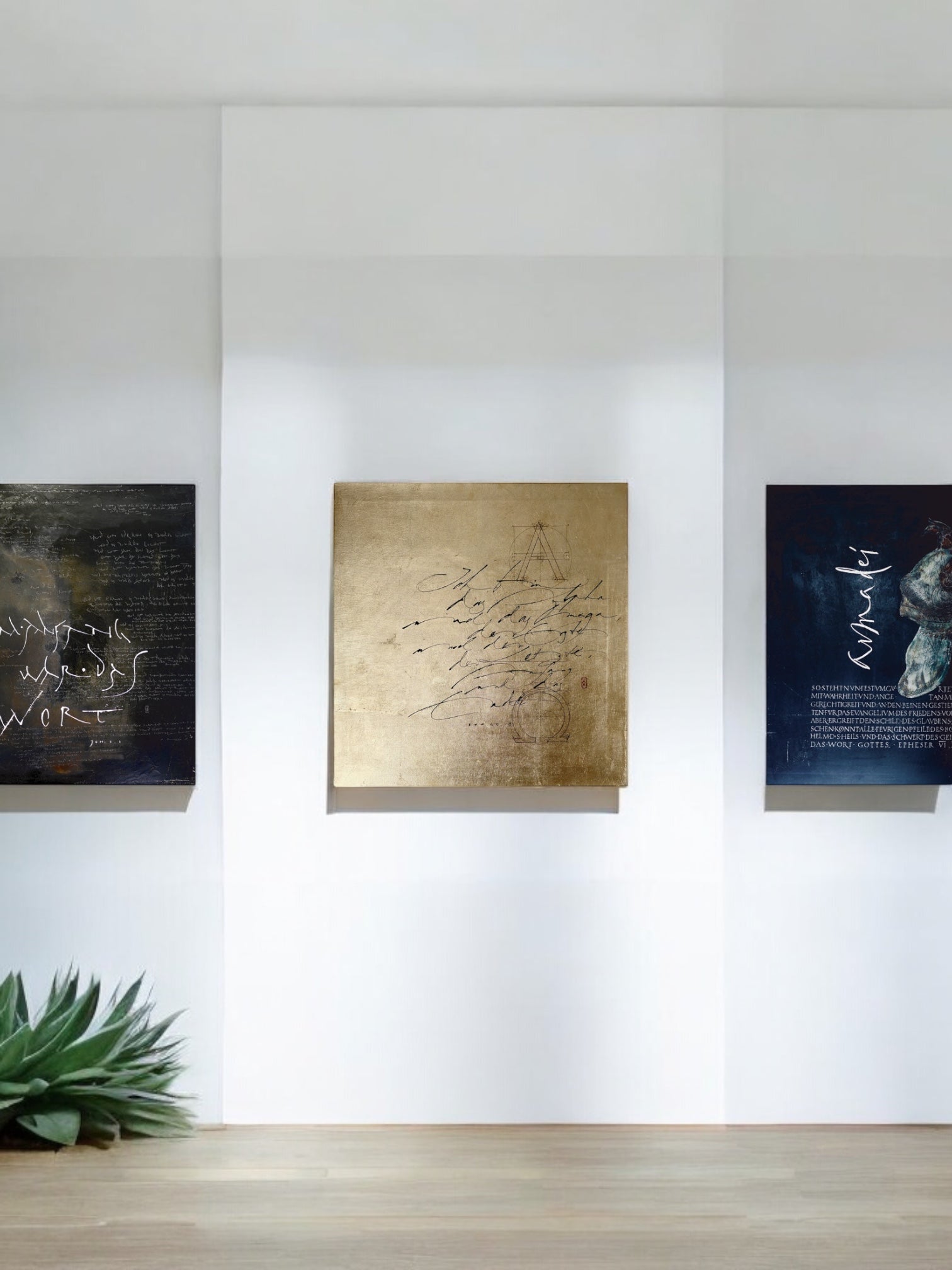 Christliche Wandbilder, 32x32cm, Alpha und Omega, Gold, Fine Art Print, Kalligrafie, Offenbarung 22, Bibelvers, Bibelkunst