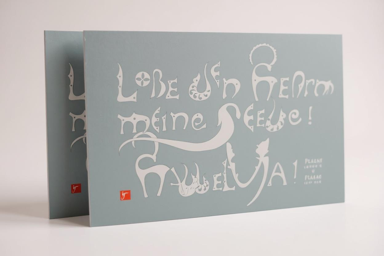 Kunstprint Postkarte, Lobe den Herrn, Halleluja, Psalm 104 und 148, 4 Farbvarianten, Kalligrafie,A6 - B6, christlich, Bibelvers, Bibelspruch