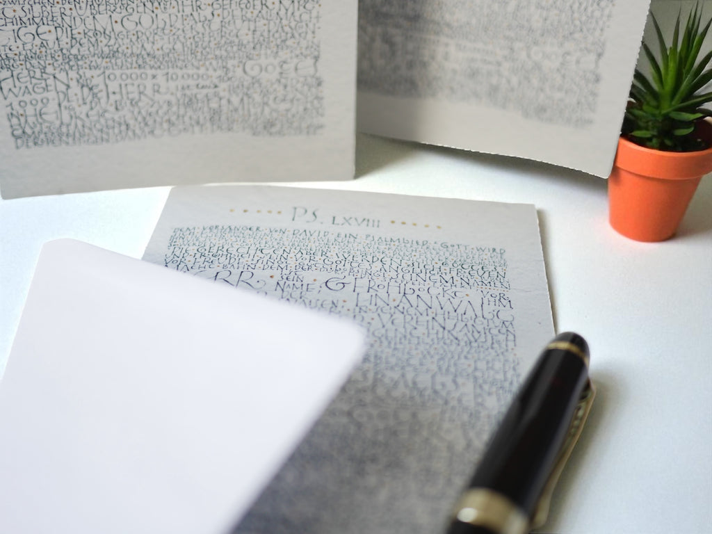 Kunstdruck Postkarte, handsigniert, Kalligrafie, Kunstdruck Klappkarte, kompletter Psalm 68, christliche Grußkarte, mit Umschlag B6, Lob, Lobpreis