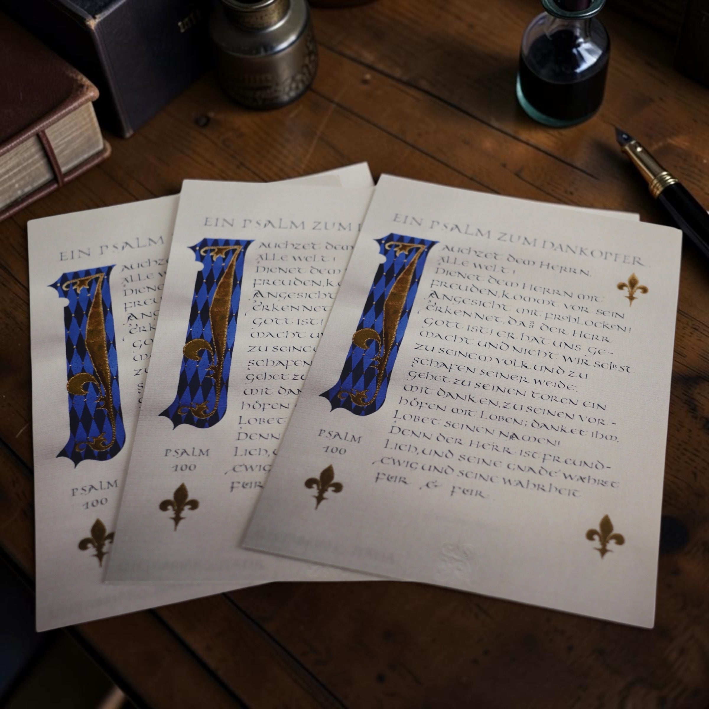 Christliche Karten, Psalm 100, kalligrafische Postkarte mit komplettem Psalm, DIN A 6, christliche Postkarten, Lobpreis, Halleluja